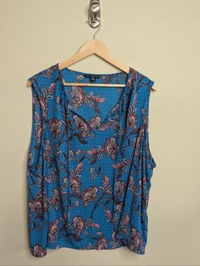 Zac & Rachel Woman Tank Top 3X Blue Floral Paisley Sleeveless Plus Size